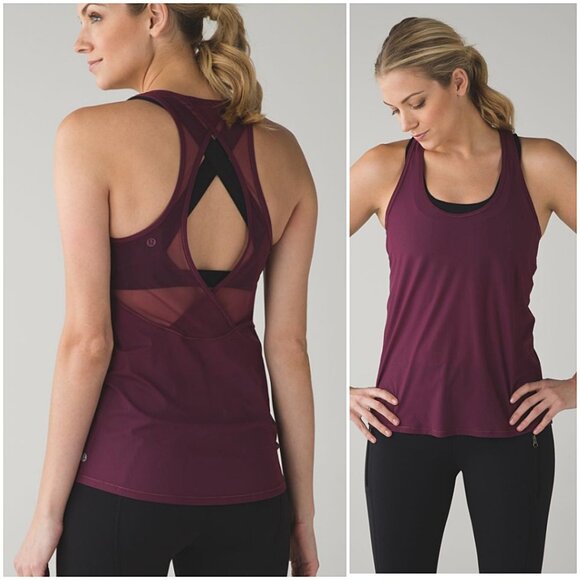 RARE Lululemon Lightweight Open Mesh Back Tank Maroon Burgundy 6 NWOT - Picture 1 of 9